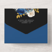 Royal Blue Roses Floral QR Code Black Wedding All In One Uitnodiging (Achterkant)
