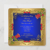 Royal Blue Roses Gold Elegant Birthday Party Kaart (Achterkant)