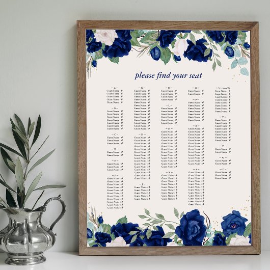 Royal Blue Rozen alfabetische zitgrafiek Poster