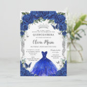 Royal Blue Rozen Bloemenjurk Quinceañera Silver Kaart (Staand voorkant)