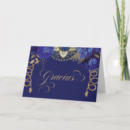 Royal Blue Rozen Elegant Charro Western Spaans Bedankkaart (Voorkant)