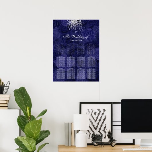 Royal Blue Rozen en een Splash van Silver Glitter Poster (Thuiskantoor)