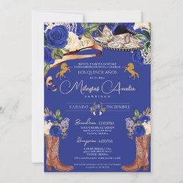 Royal Blue Rozen Fancy Mariachi Charro Quinceanera Kaart