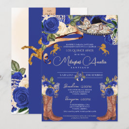 Royal Blue Rozen Fancy Mariachi Charro Quinceanera Kaart