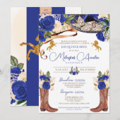 Royal Blue Rozen Fancy Western Charro Quinceanera Kaart (Voorkant / Achterkant)