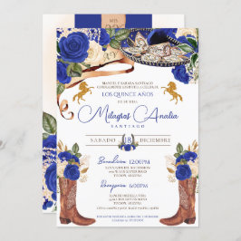 Royal Blue Rozen Fancy Western Charro Quinceanera Kaart