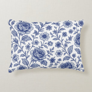 Royal Blue Rozen Floral Pattern Accent Kussen