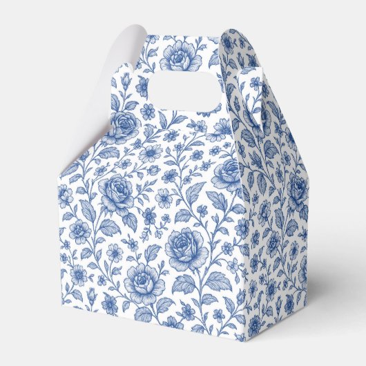 Royal Blue Rozen Floral Pattern Bedankdoosjes (Voorkant Zijde)
