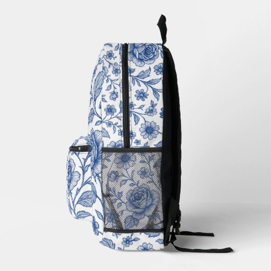 Royal Blue Rozen Floral Pattern Bedrukte Rugzak (Rechts)