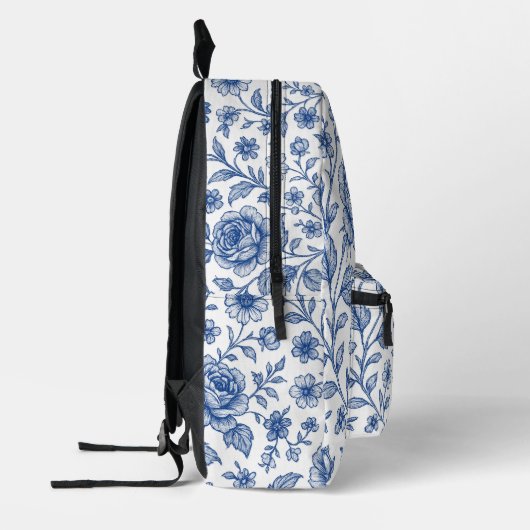 Royal Blue Rozen Floral Pattern Bedrukte Rugzak (Links)