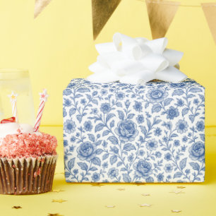 Royal Blue Rozen Floral Pattern Cadeaupapier