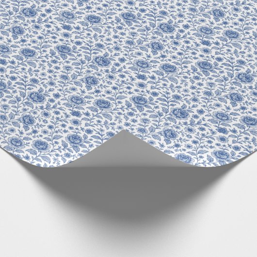 Royal Blue Rozen Floral Pattern Cadeaupapier (Hoek)