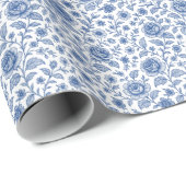 Royal Blue Rozen Floral Pattern Cadeaupapier (Rol Hoek)