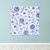 Royal Blue Rozen Floral Pattern Canvas Afdruk (Insitu (Houten vloer))