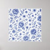 Royal Blue Rozen Floral Pattern Canvas Afdruk (Voorkant)