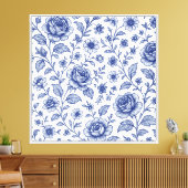 Royal Blue Rozen Floral Pattern Canvas Afdruk (Insitu (Woonkamer))
