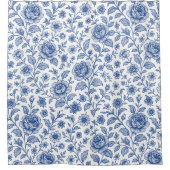 Royal Blue Rozen Floral Pattern Douchegordijn (Voorkant)