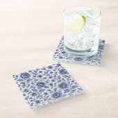 Royal Blue Rozen Floral Pattern Glazen Onderzetter (Schuin)