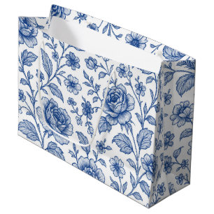 Royal Blue Rozen Floral Pattern Groot Cadeauzakje