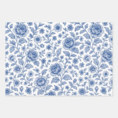 Royal Blue Rozen Floral Pattern Inpakpapier Vel (Voorkant 2)