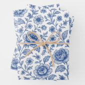Royal Blue Rozen Floral Pattern Inpakpapier Vel (In situ)