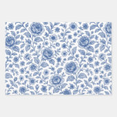 Royal Blue Rozen Floral Pattern Inpakpapier Vel (Voorkant)