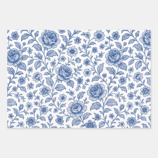 Royal Blue Rozen Floral Pattern Inpakpapier Vel (Voorkant)
