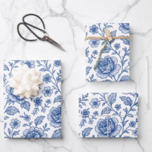 Royal Blue Rozen Floral Pattern Inpakpapier Vel