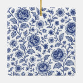 Royal Blue Rozen Floral Pattern Keramisch Ornament (Achterkant)