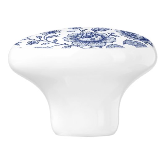 Royal Blue Rozen Floral Pattern Keramische Knop (Zijkant)