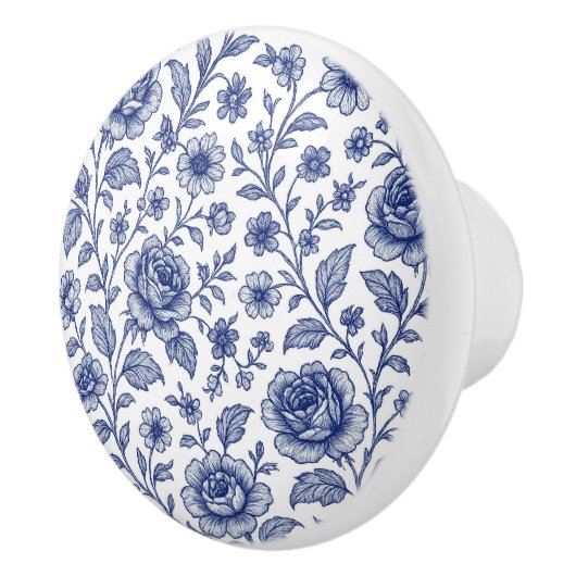 Royal Blue Rozen Floral Pattern Keramische Knop (Rechts)