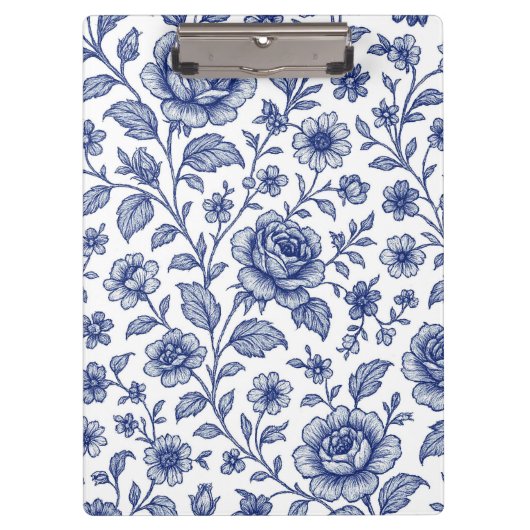 Royal Blue Rozen Floral Pattern Klembord (Voorkant)