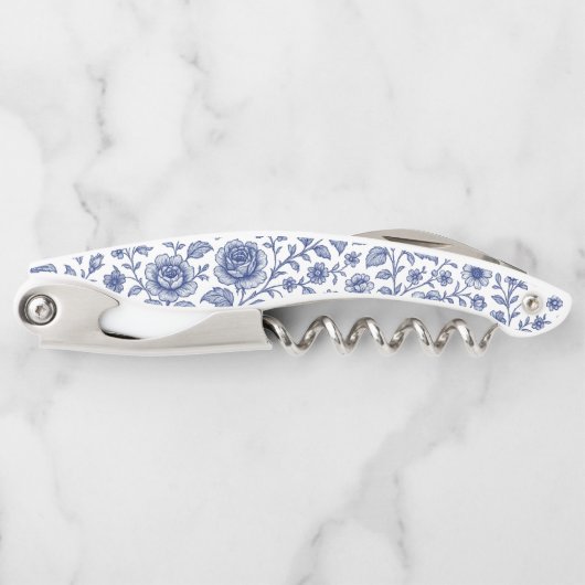 Royal Blue Rozen Floral Pattern Kurkentrekker (Voorkant)