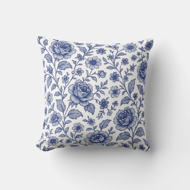 Royal Blue Rozen Floral Pattern Kussen (Voorkant)