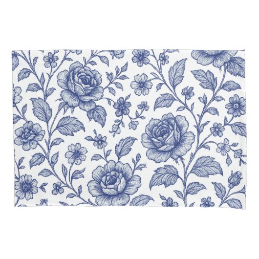 Royal Blue Rozen Floral Pattern Kussensloop (Voorkant)