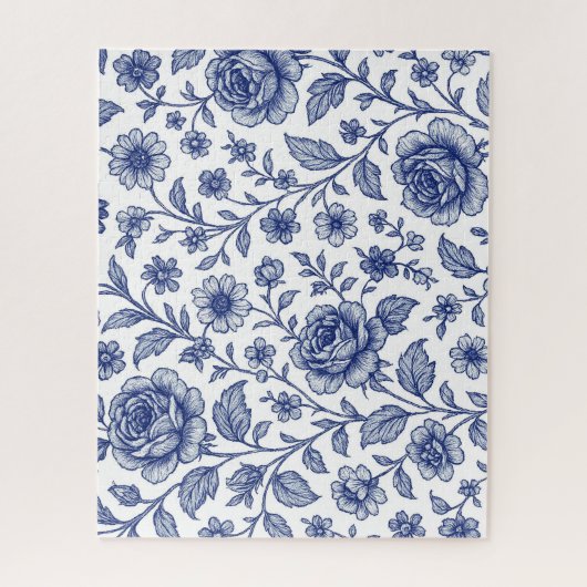 Royal Blue Rozen Floral Pattern Legpuzzel (Verticaal)
