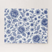 Royal Blue Rozen Floral Pattern Legpuzzel (Horizontaal)
