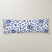 Royal Blue Rozen Floral Pattern Lichaamskussen (Achterkant)