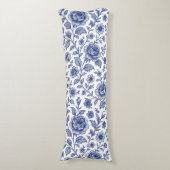 Royal Blue Rozen Floral Pattern Lichaamskussen (Voorkant Verticaal)