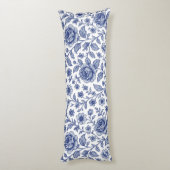 Royal Blue Rozen Floral Pattern Lichaamskussen (Achterkant (Verticaal))