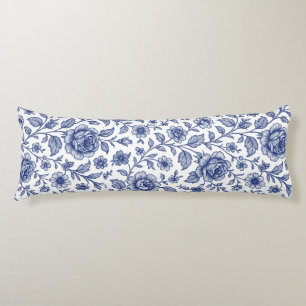 Royal Blue Rozen Floral Pattern Lichaamskussen