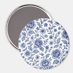 Royal Blue Rozen Floral Pattern Magneet