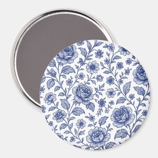 Royal Blue Rozen Floral Pattern Magneet (Voorkant / Achterkant)