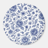 Royal Blue Rozen Floral Pattern Magneet (Voorkant)
