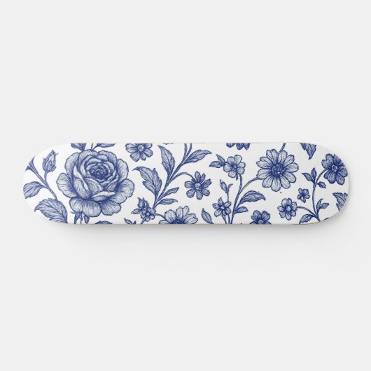 Royal Blue Rozen Floral Pattern Persoonlijk Skateboard (Horizontaal)