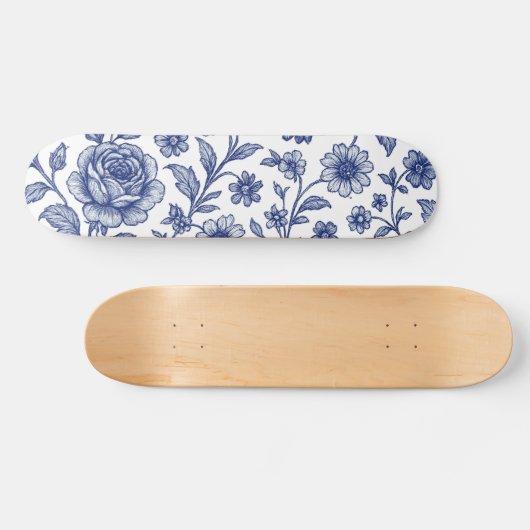 Royal Blue Rozen Floral Pattern Persoonlijk Skateboard (Horizontaal)