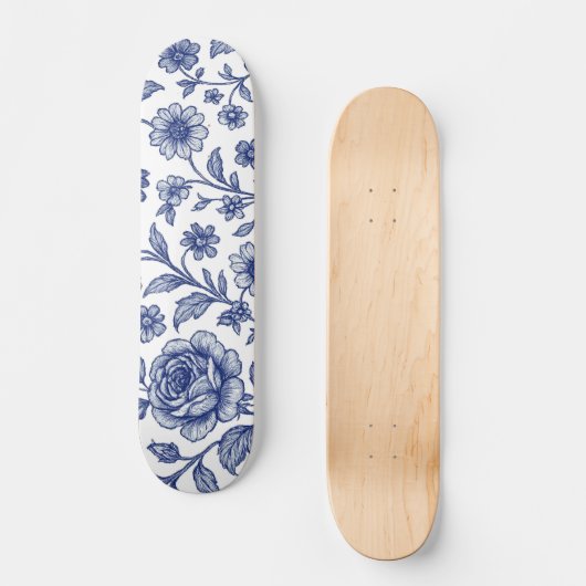 Royal Blue Rozen Floral Pattern Persoonlijk Skateboard (Voorkant)