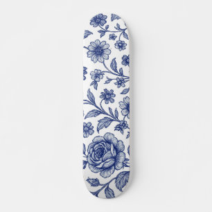 Royal Blue Rozen Floral Pattern Persoonlijk Skateboard