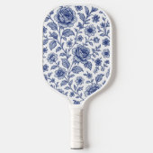 Royal Blue Rozen Floral Pattern Pickleball Paddle (Voorkant)