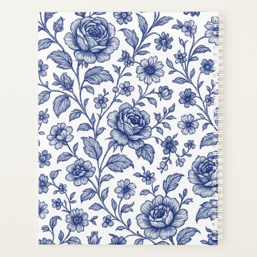 Royal Blue Rozen Floral Pattern Planner (Achterkant)